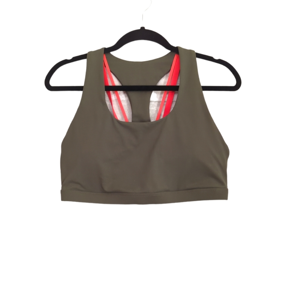 NWOT Fabletics sports bra in khaki green and desert rose (pink orange) in XL